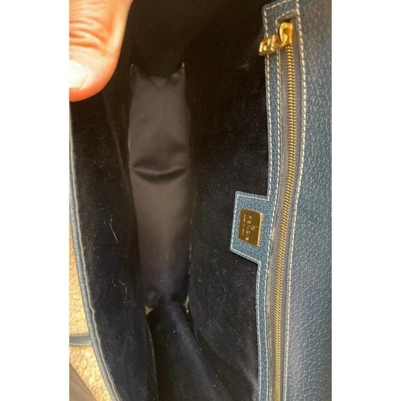 Fendi Navy Blue Leather top handle with marbel clasp Vintage - Picture 10 of 11